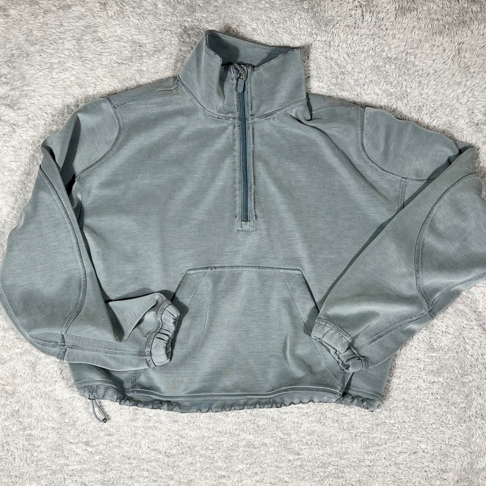Lululemon Quarter Zip Pullover Sage Gray Kangaroo Pocket Bungee Hem Sweatshirt